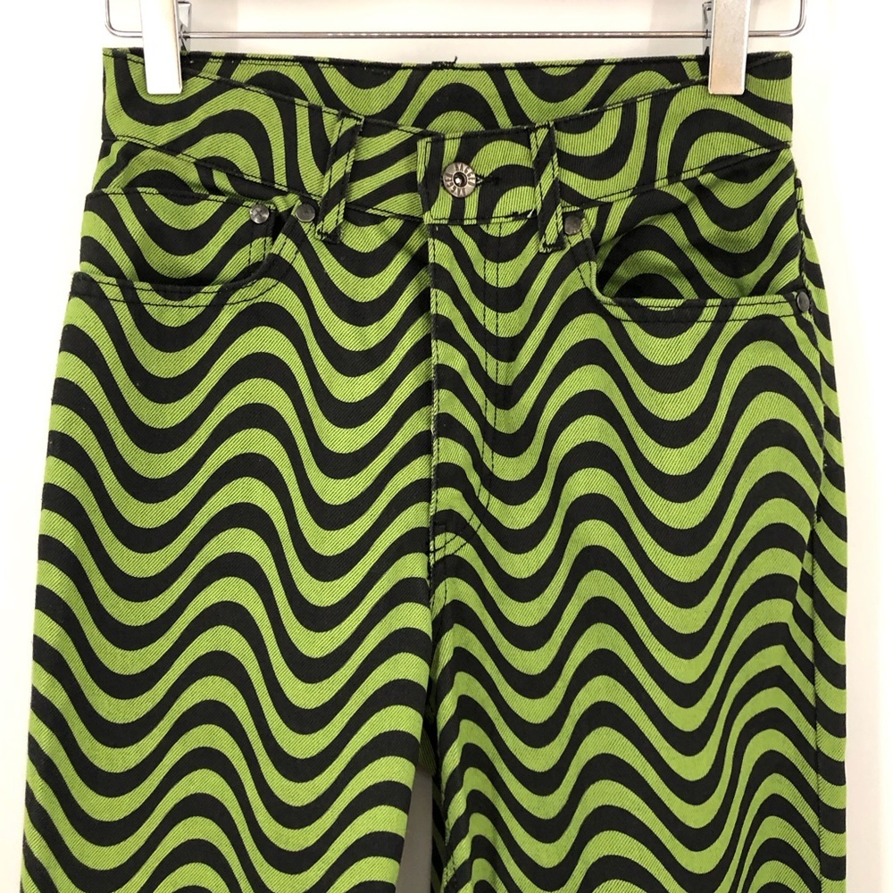 Ragged Priest 24 Dad Jeans Green Wave Print Black 0975 the wide leg straight - Picture 2 of 11